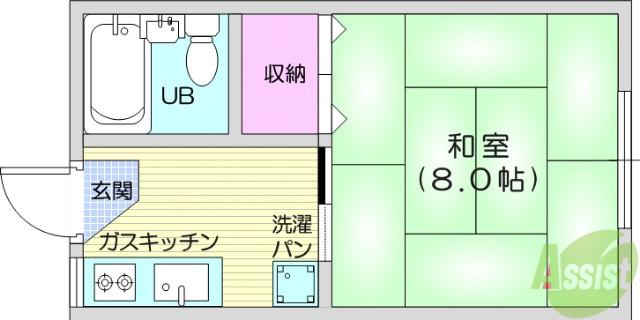 東仙台ハイツ(1K/2階)の間取り写真
