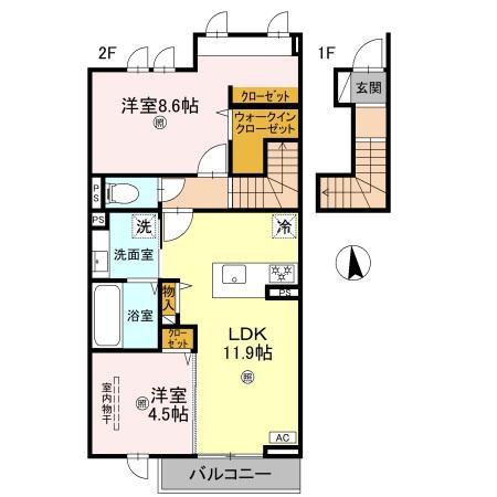 竜田テラス(2LDK/2階)の間取り写真