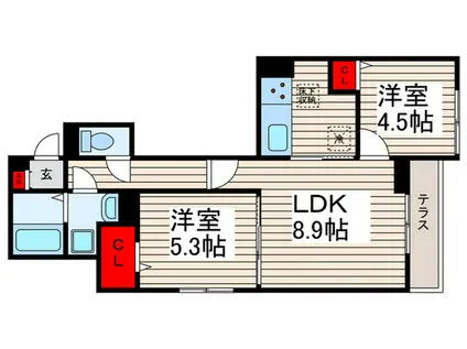 セレスティア興野(2LDK/1階)の間取り写真