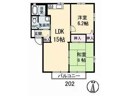 セントラルヴィレッジ B棟(2LDK/2階)の間取り写真