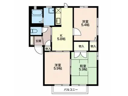 ディアス赤石A・B棟(3DK/2階)の間取り写真