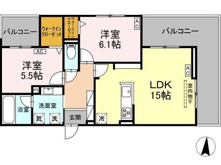セレスティア檀溪通(2LDK/2階)の間取り写真