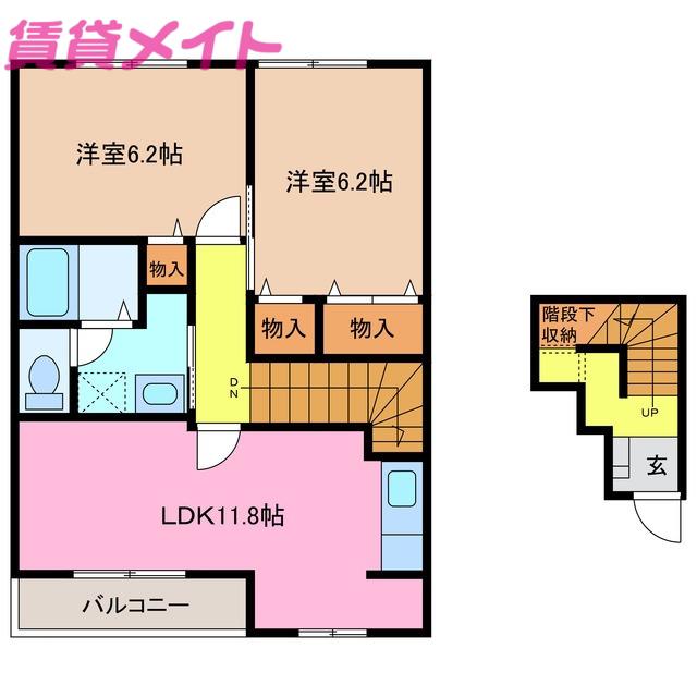 フォンテーヌ(2LDK/2階)の間取り写真