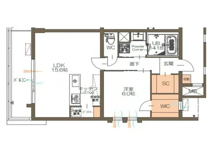 グラングレース富ケ丘(1LDK/1階)の間取り写真