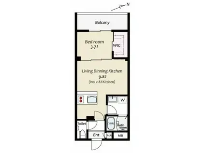 KUZE市川(1LDK/1階)の間取り写真