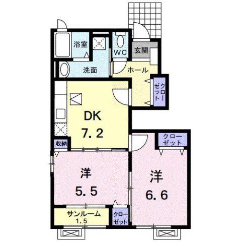 ル・アンジュ(2DK/1階)の間取り写真