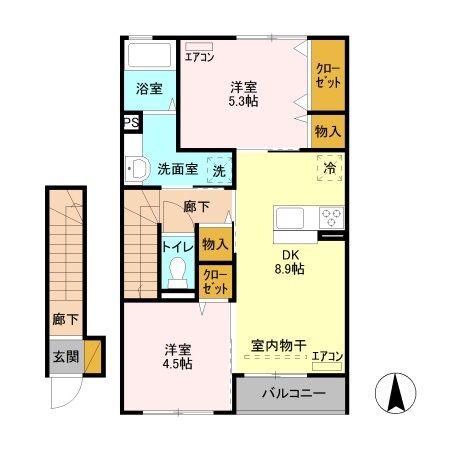 リーヴ ゴーシュ I(2DK/2階)の間取り写真