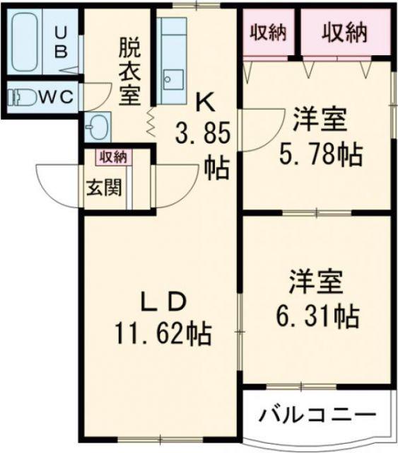 ピュアライフ湯川(2LDK/1階)の間取り写真