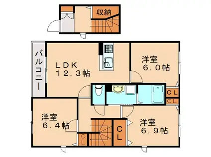 メゾンエイト・半道橋(3LDK/2階)の間取り写真