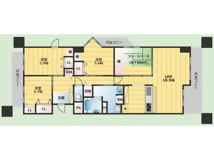 フォルム緑丘(3SLDK/6階)の間取り写真