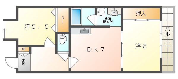 グリーンピア東寝屋川(2DK/6階)の間取り写真