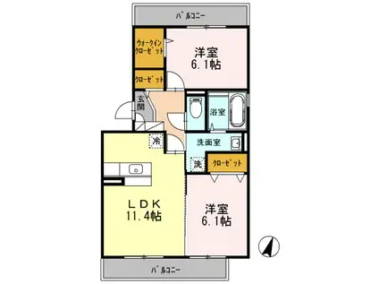 スカイハイム(2LDK/3階)の間取り写真