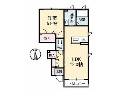 AZUR(1LDK/1階)の間取り写真