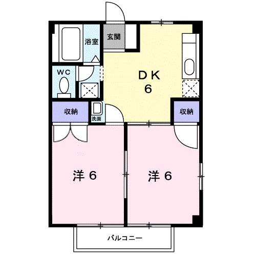 ニューシティハピネスB(2DK/2階)の間取り写真