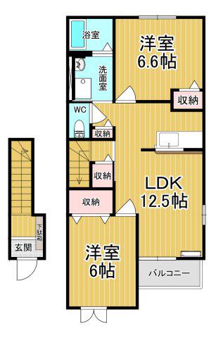アスカA(2LDK/2階)の間取り写真