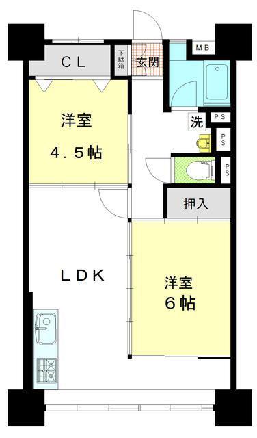 亀戸2丁目公団6号棟(2LDK/5階)の間取り写真