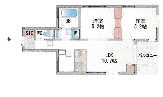 グリーンコート自由が丘(2LDK/1階)の間取り写真