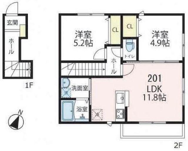AULA A棟(2LDK/2階)の間取り写真