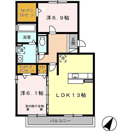 メルベイユ・フロール(2LDK/2階)の間取り写真