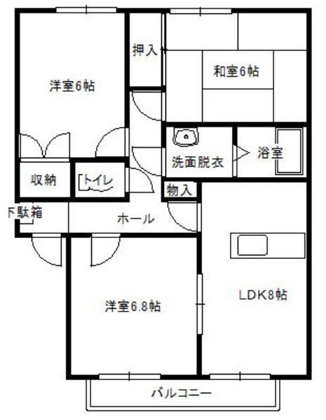 ハミングタウン合川(3LDK/2階)の間取り写真