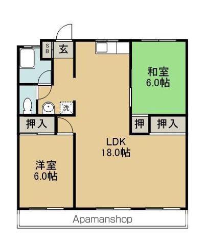 崎原第3マンション(2LDK/5階)の間取り写真
