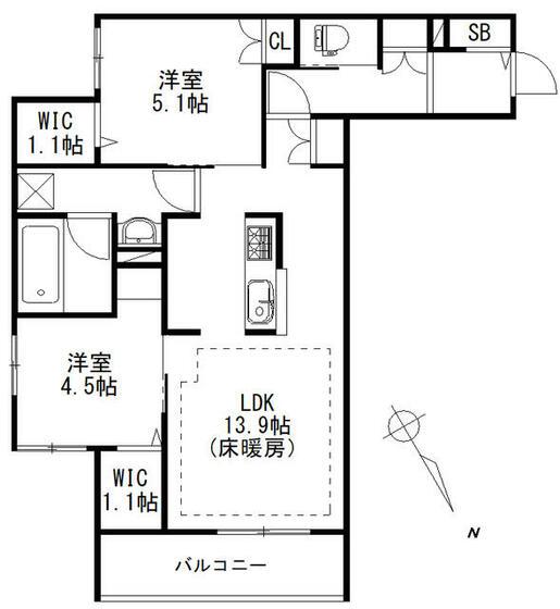 エルズプラス高円寺南(2LDK/3階)の間取り写真