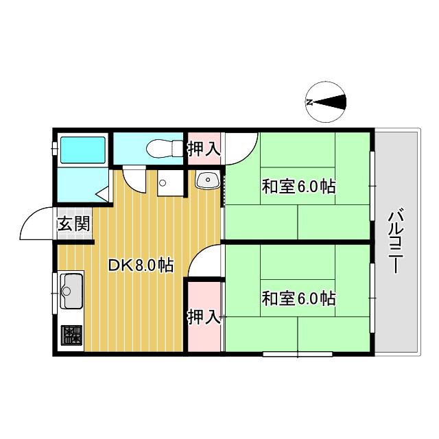 シティハイム本山(2DK/1階)の間取り写真