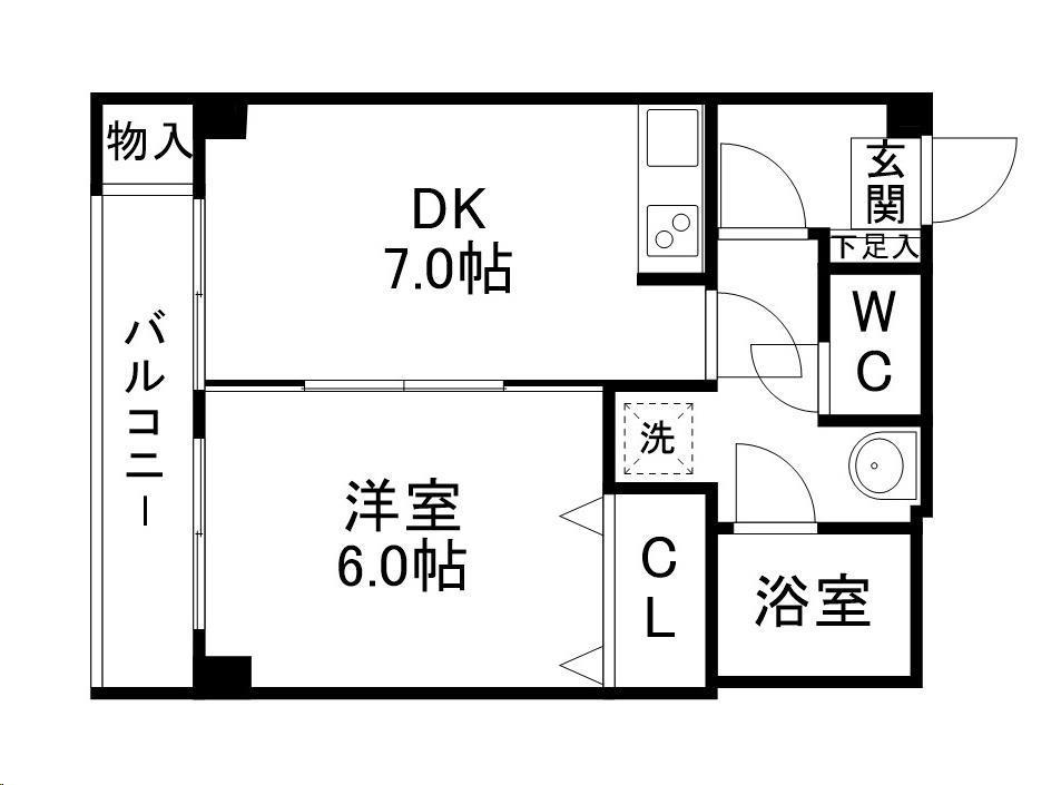 第六ショーケービル(1LDK/4階)の間取り写真