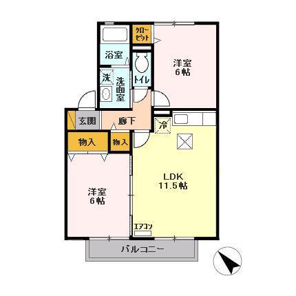 シャンクラインC(2LDK/2階)の間取り写真