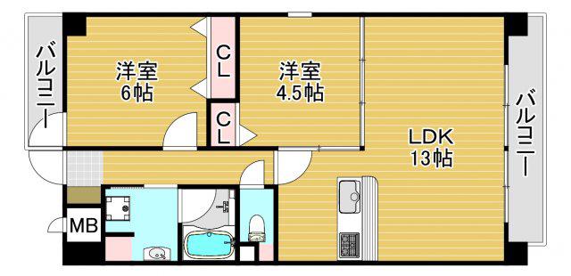 シップス西九条(2LDK/3階)の間取り写真