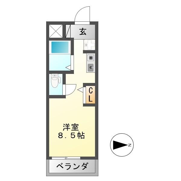 シャトー岐大 A棟(ワンルーム/1階)の間取り写真