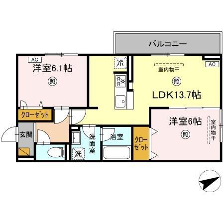 レーヴ・ウェル笠原DEUX(2LDK/2階)の間取り写真