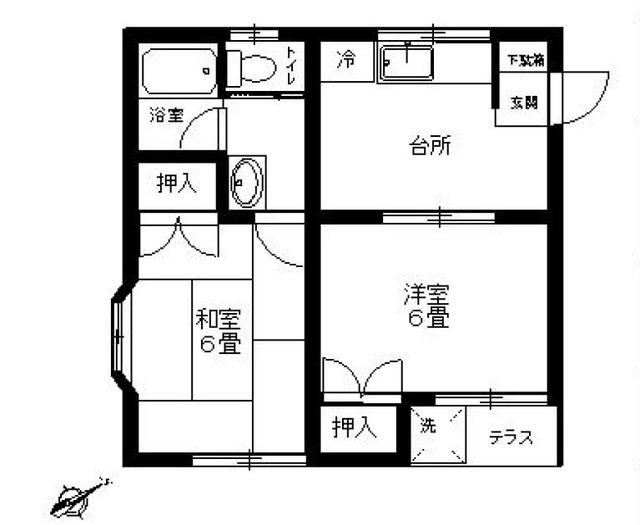 ドミールイワダテB棟(2DK/2階)の間取り写真