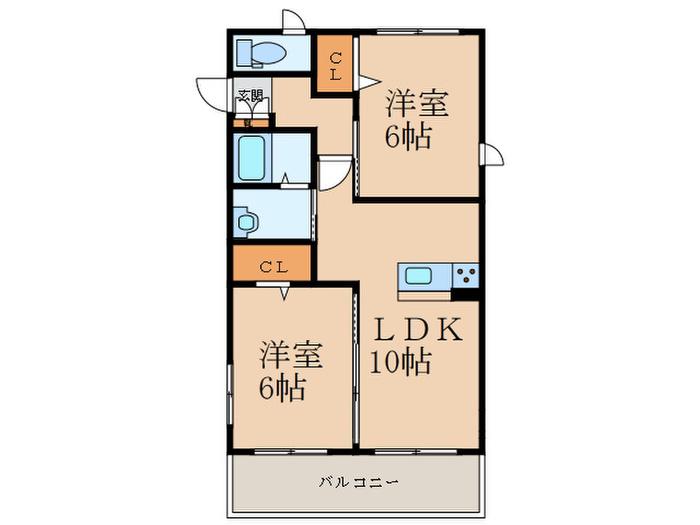 レグルス楡の木B棟(2LDK/1階)の間取り写真