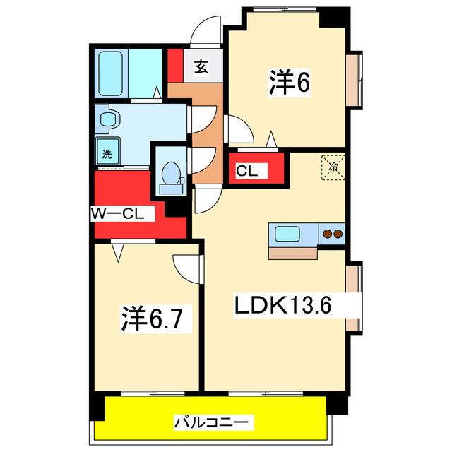パークハイツ美咲(2LDK/5階)の間取り写真