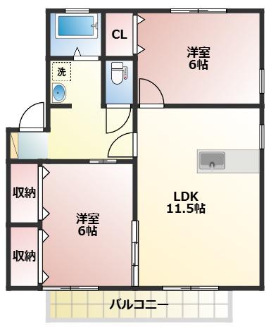 ヴィレッジさくらA棟(2LDK/2階)の間取り写真