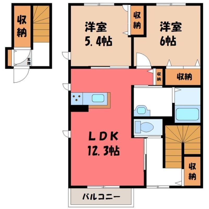 エスポワールB(2LDK/2階)の間取り写真