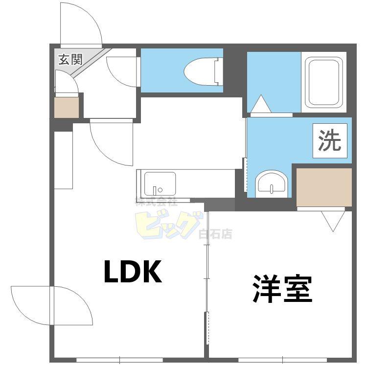クレスト白石中央(1LDK/4階)の間取り写真