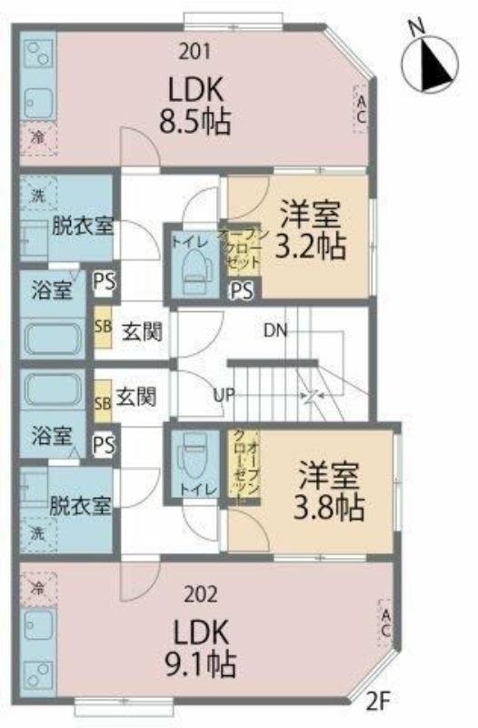 カインドネス東村山諏訪(1LDK/2階)の間取り写真
