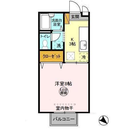フローラタカラ(1K/1階)の間取り写真