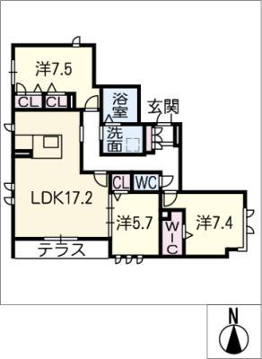 ディアス覚王山(3LDK/1階)の間取り写真