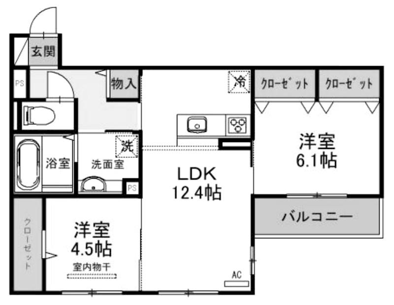 Jソレイユ錦ヶ丘(2LDK/1階)の間取り写真