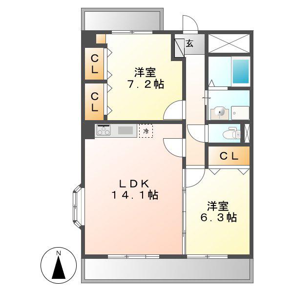 ベイシティ桔梗Ⅴ(2LDK/5階)の間取り写真