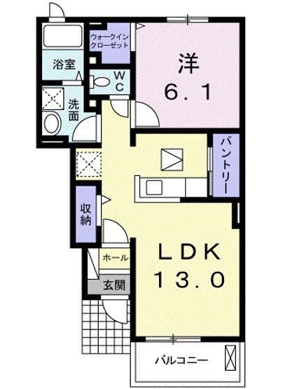 ホープヒルズB(1LDK/1階)の間取り写真