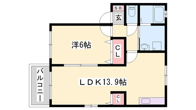ルシエール的形 B棟(1LDK/1階)の間取り写真