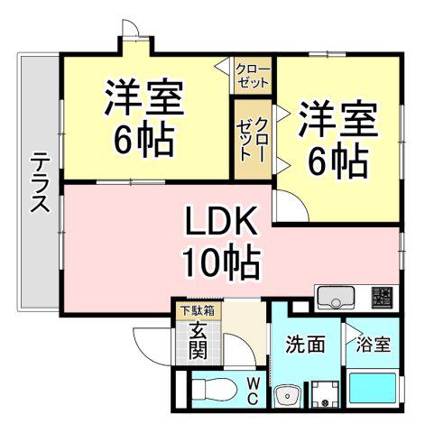 ヴィラージュF棟(2LDK/1階)の間取り写真