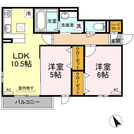トレモンテ(2LDK/1階)の間取り写真