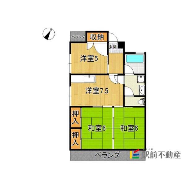 プランドゥ柳川(3DK/4階)の間取り写真