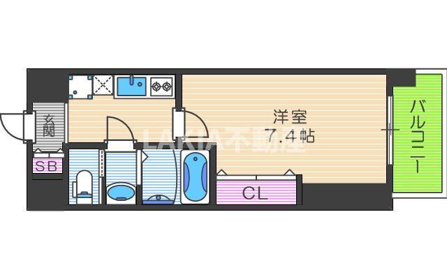 LUXE天王寺(1K/2階)の間取り写真