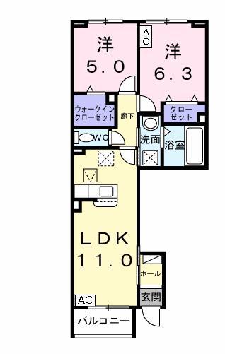 コントレイル(2LDK/1階)の間取り写真